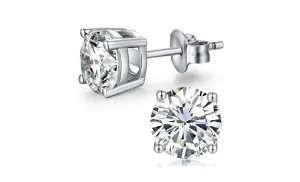 10k White Gold Plated Created White Sapphire 1Ct Round Stud Earrings