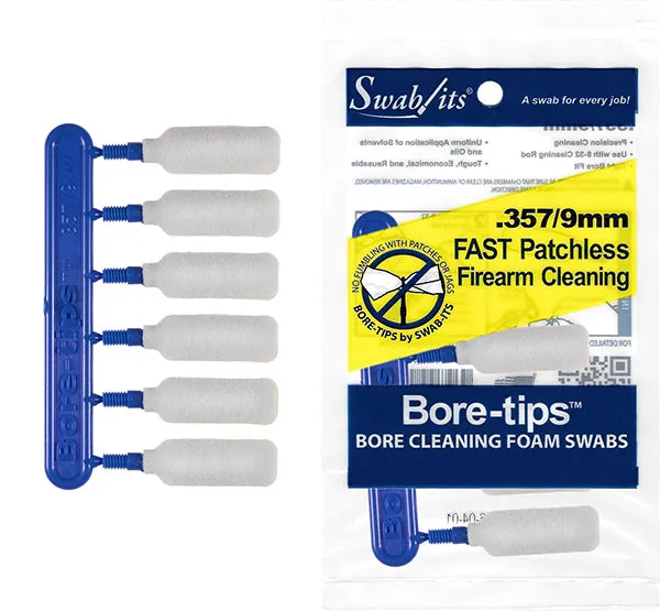 (12 Bag Case) .357cal/.38cal/.380cal/9mm Gun Cleaning Bore-tips® by Swab-its®: Barrel Cleaning Swabs: 41-0901-12CS