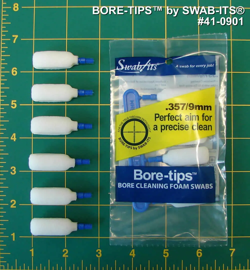(12 Bag Case) .357cal/.38cal/.380cal/9mm Gun Cleaning Bore-tips® by Swab-its®: Barrel Cleaning Swabs: 41-0901-12CS