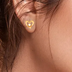 14k Love Shaped Gold Earrings With A Yellow Stone From Amazea Collection
