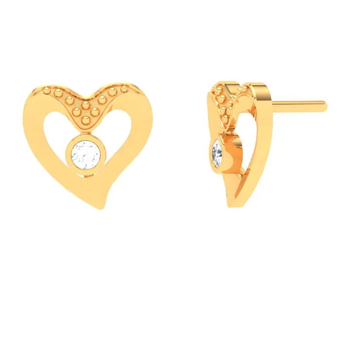 14k Love Shaped Gold Earrings With A Yellow Stone From Amazea Collection