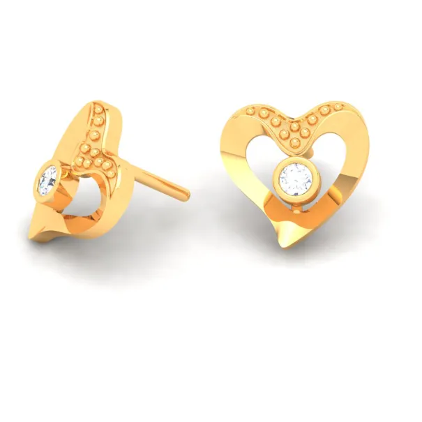 14k Love Shaped Gold Earrings With A Yellow Stone From Amazea Collection