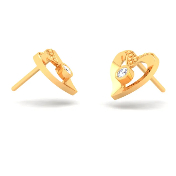 14k Love Shaped Gold Earrings With A Yellow Stone From Amazea Collection