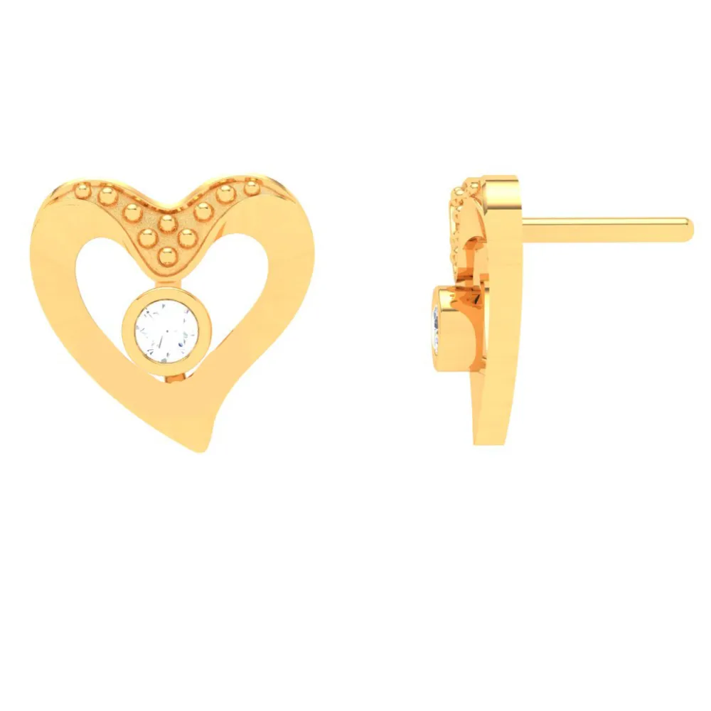 14k Love Shaped Gold Earrings With A Yellow Stone From Amazea Collection