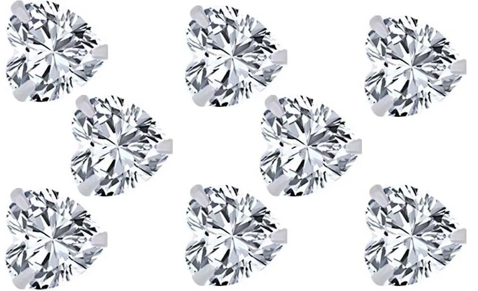 14k White Gold Plated 4Ct Heart White Sapphire Set Of Four Stud Earrings