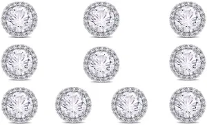 14k White Gold Plated 4mm 1/2Ct Round White Sapphire Set Of Five Halo Stud Earrings