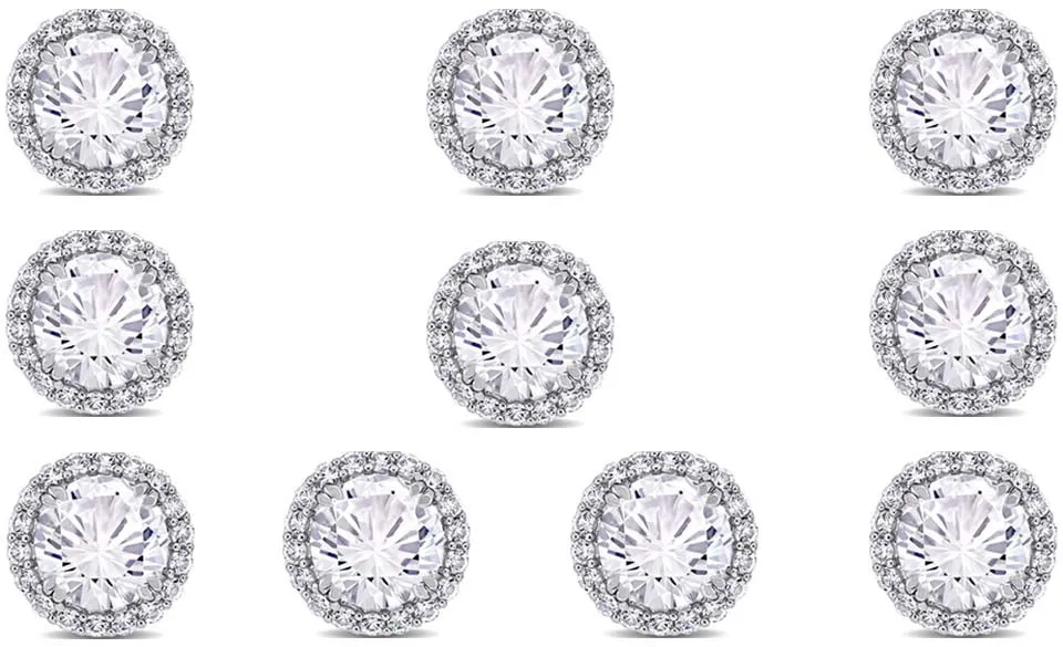 14k White Gold Plated 4mm 1/2Ct Round White Sapphire Set Of Five Halo Stud Earrings