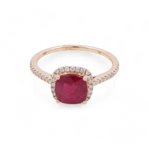 14K Yellow Gold  Woman Fashion Ring with Diamonds and Ruby