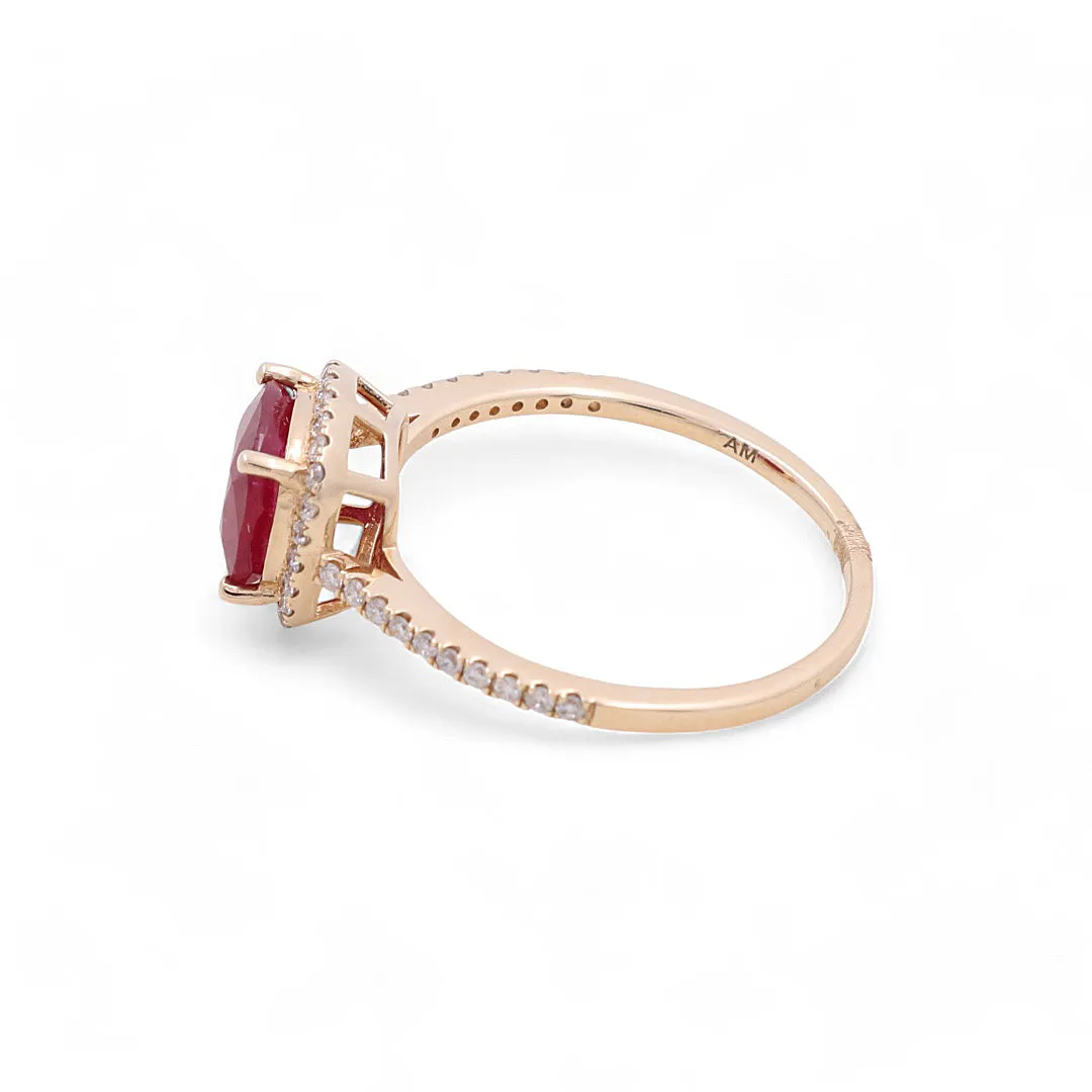 14K Yellow Gold  Woman Fashion Ring with Diamonds and Ruby