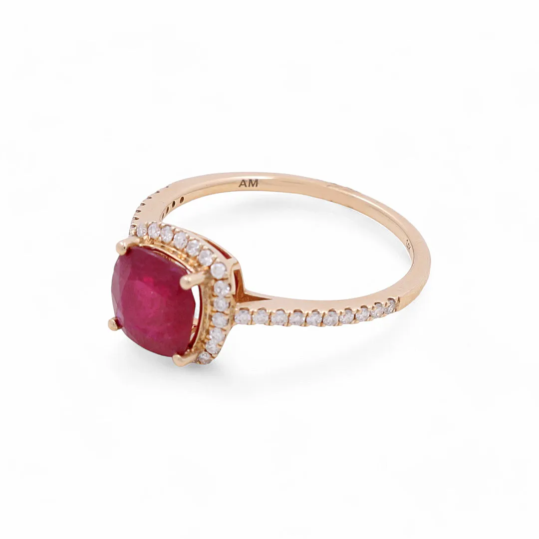 14K Yellow Gold  Woman Fashion Ring with Diamonds and Ruby