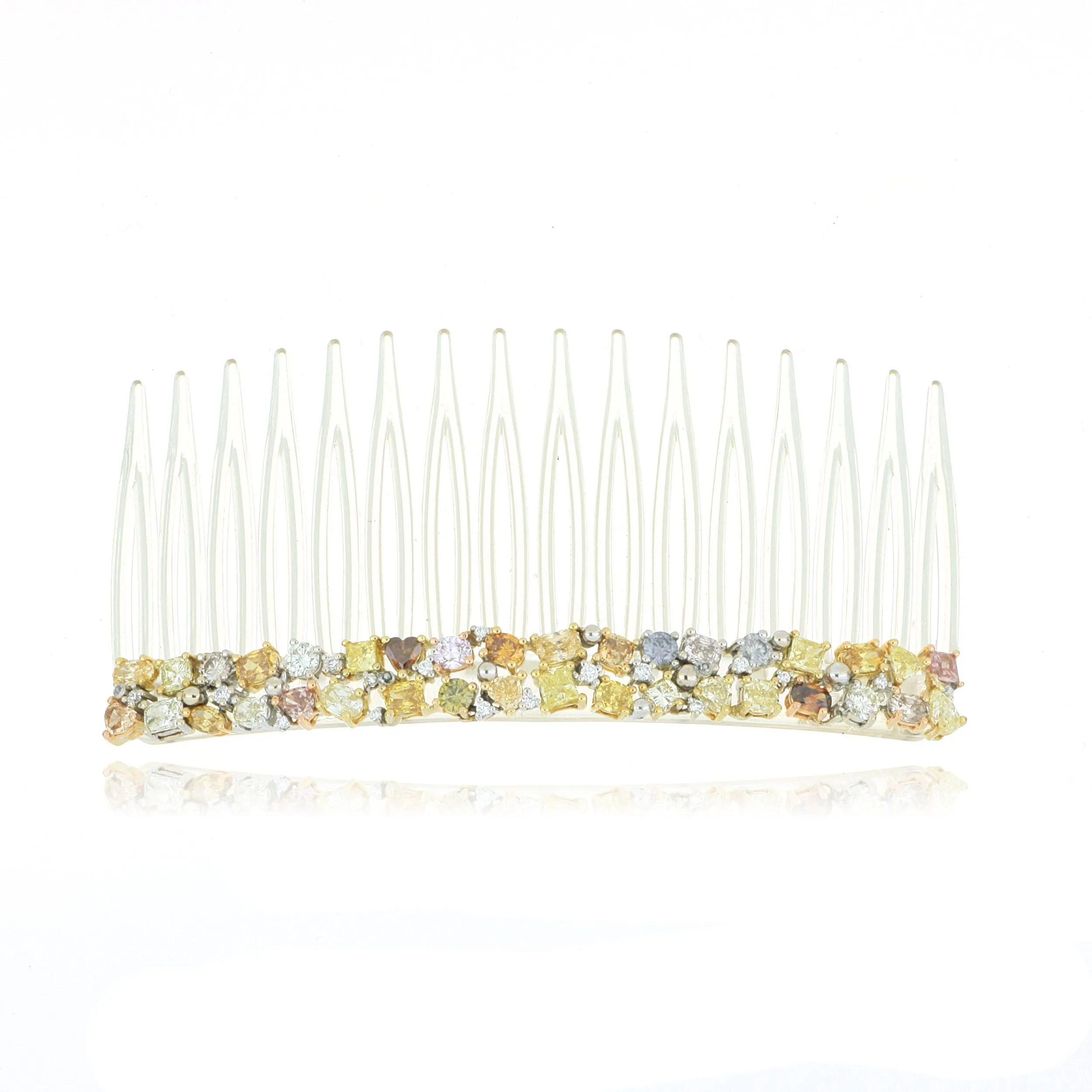 18k White and Yellow Gold Multi-Colored Fancy Shaped Diamond Hair Accessory