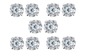 18k White Gold Plated 1/2Ct Round White Sapphire Set Of Five Stud Earrings