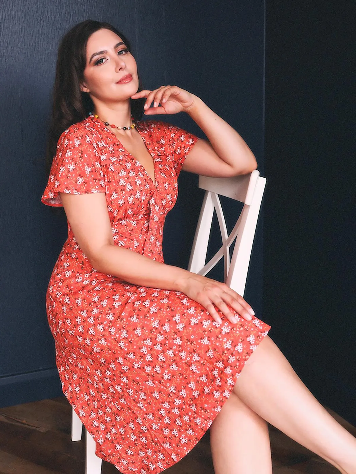 1940s Look Coral Ditsy Floral Tea Dress