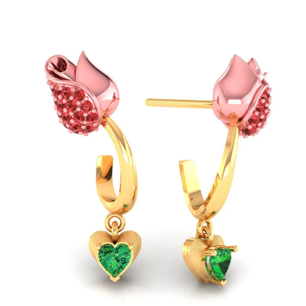 22k Gold Earrings With Stone-studded Yellow Flower Design And A Heart Drop