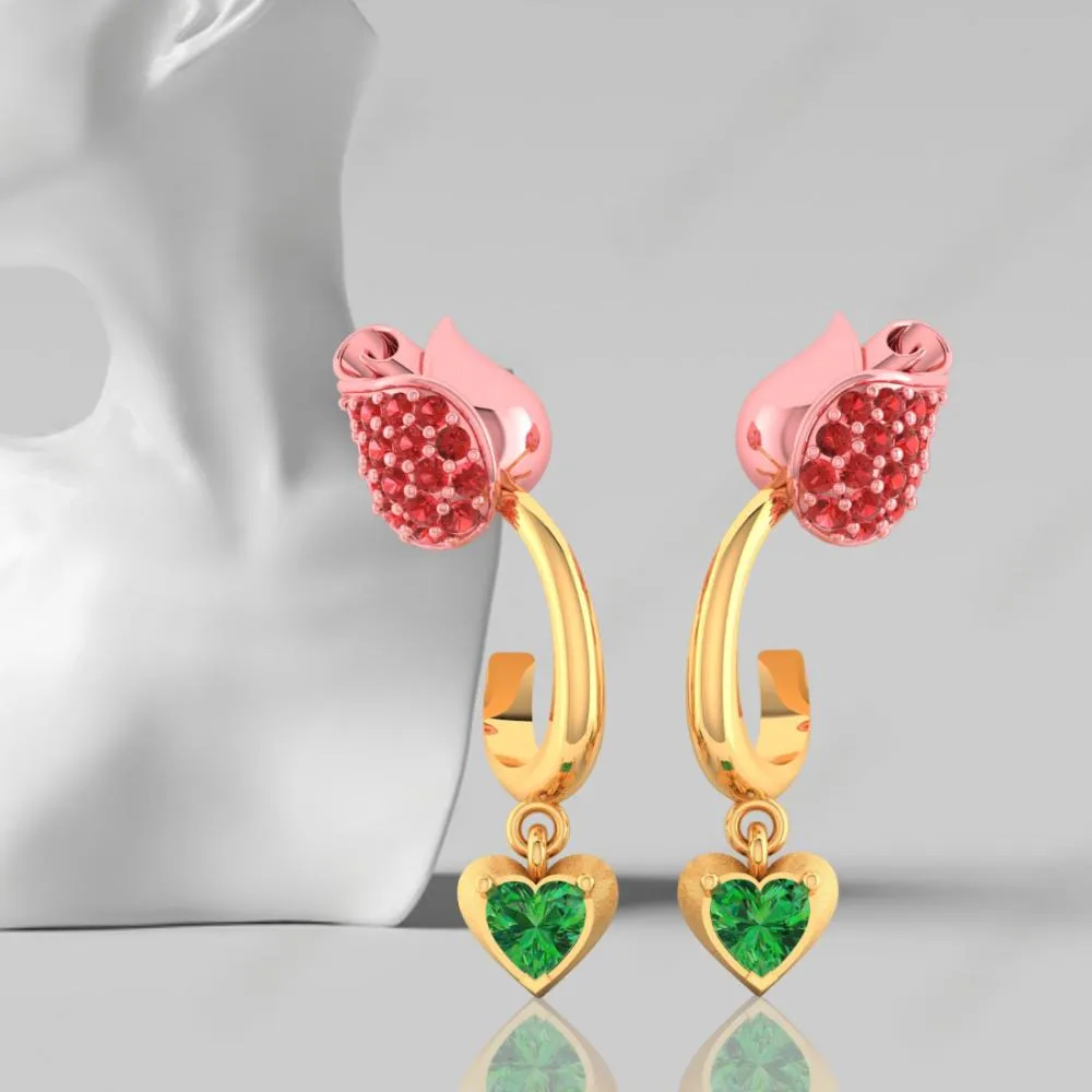 22k Gold Earrings With Stone-studded Yellow Flower Design And A Heart Drop