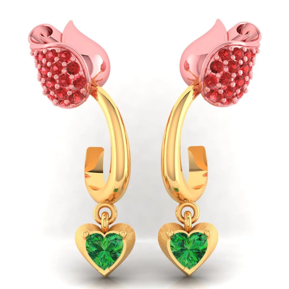22k Gold Earrings With Stone-studded Yellow Flower Design And A Heart Drop