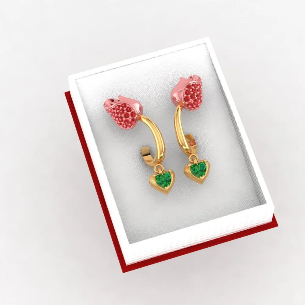 22k Gold Earrings With Stone-studded Yellow Flower Design And A Heart Drop