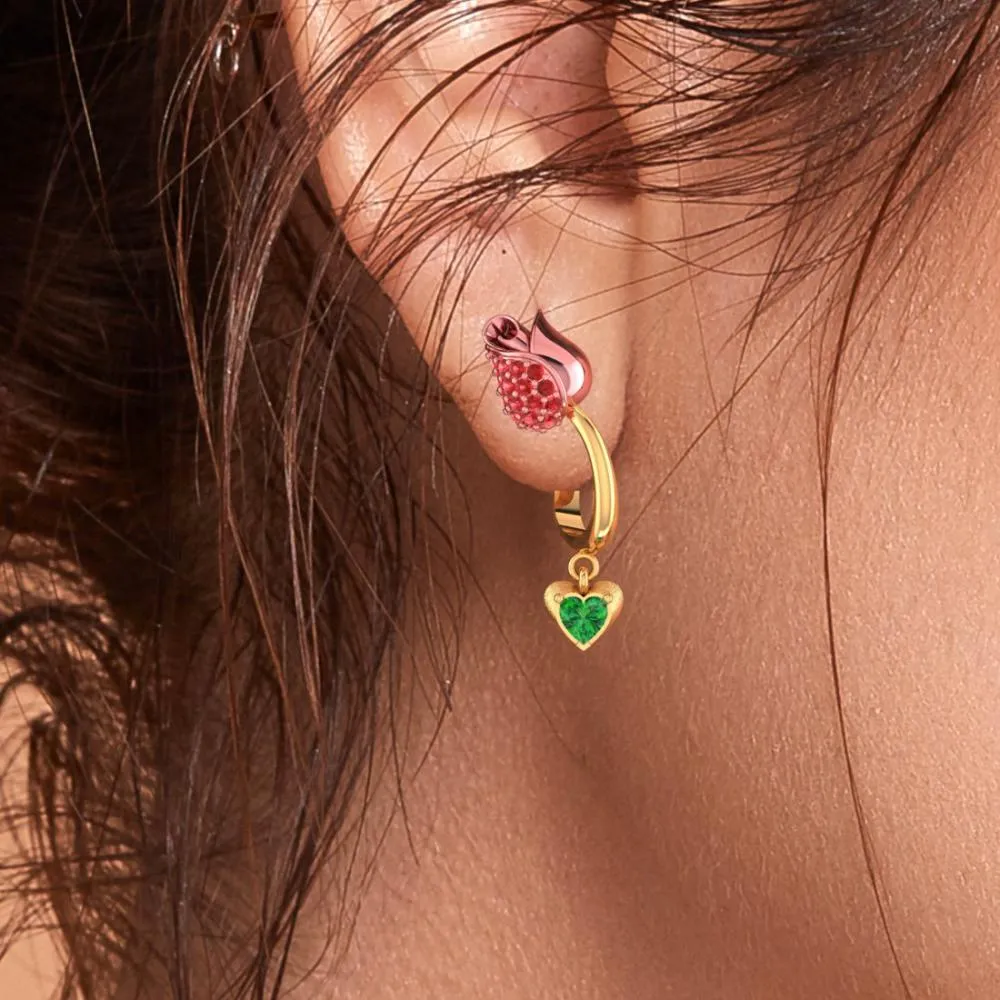 22k Gold Earrings With Stone-studded Yellow Flower Design And A Heart Drop