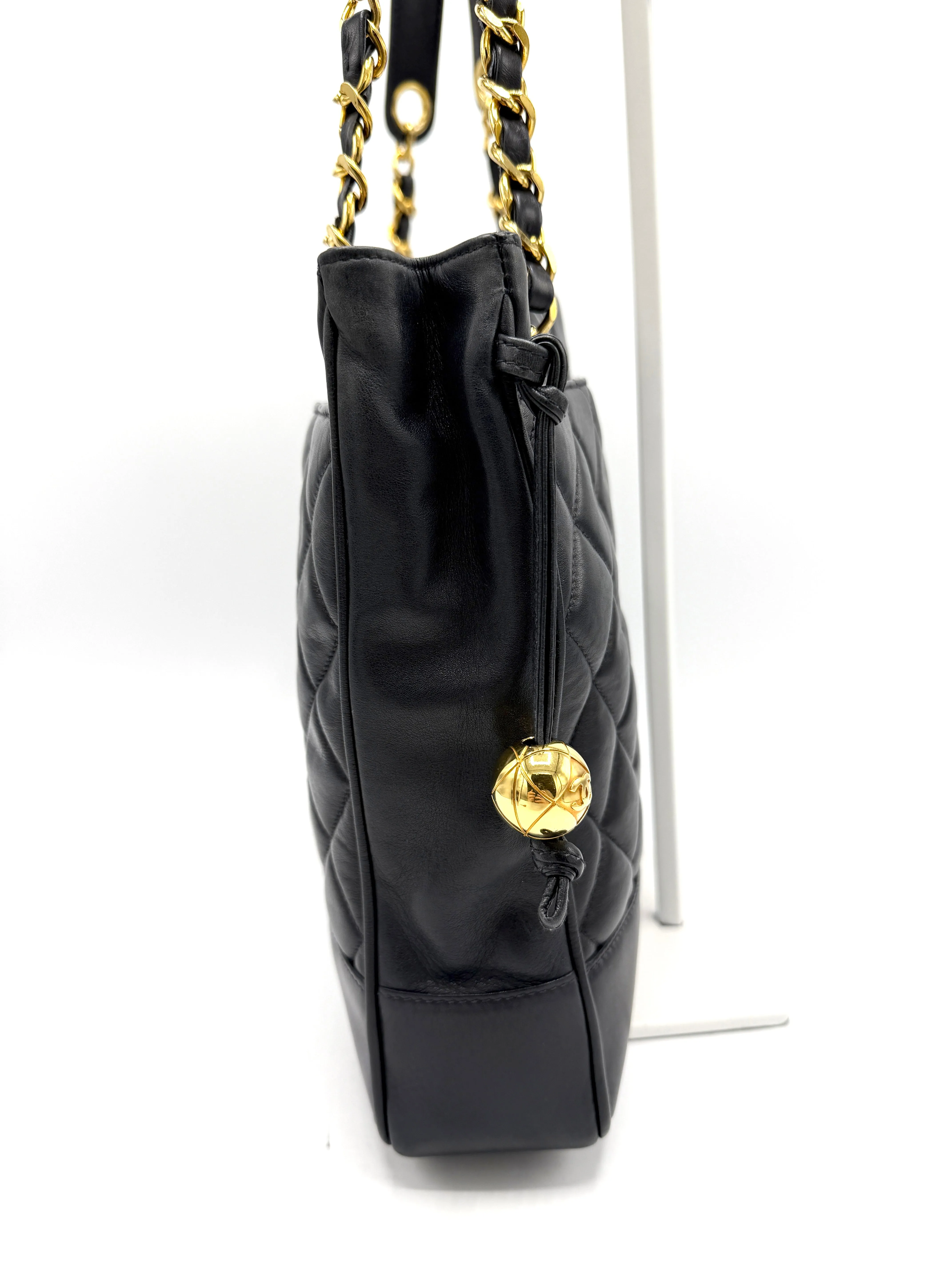 24k Midnight Blue Quilted Lambskin Golden Ball Tote