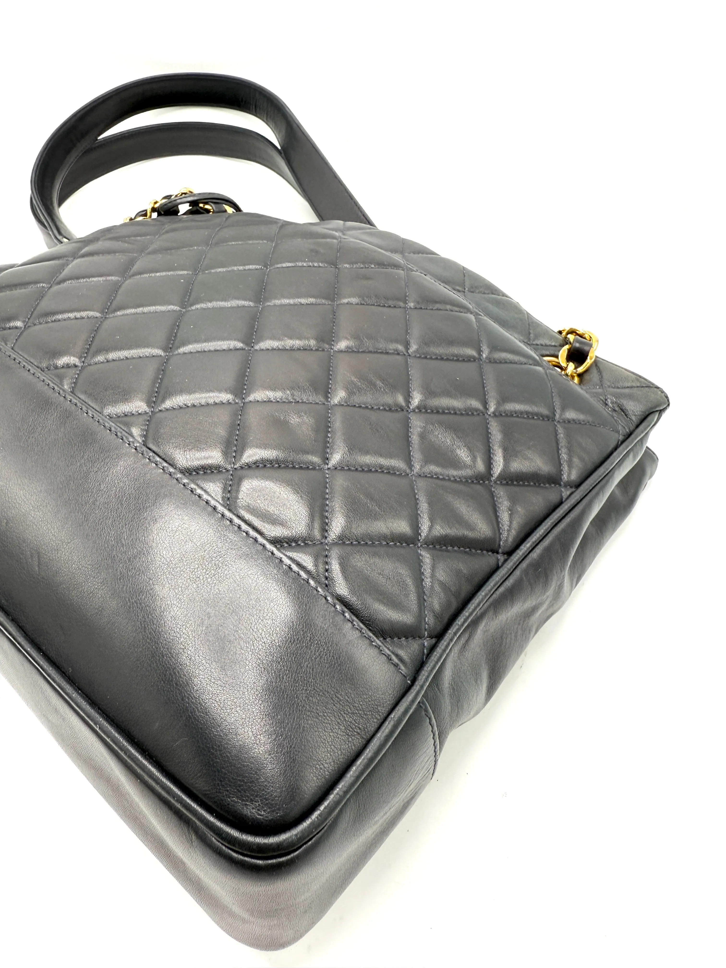 24k Midnight Blue Quilted Lambskin Golden Ball Tote