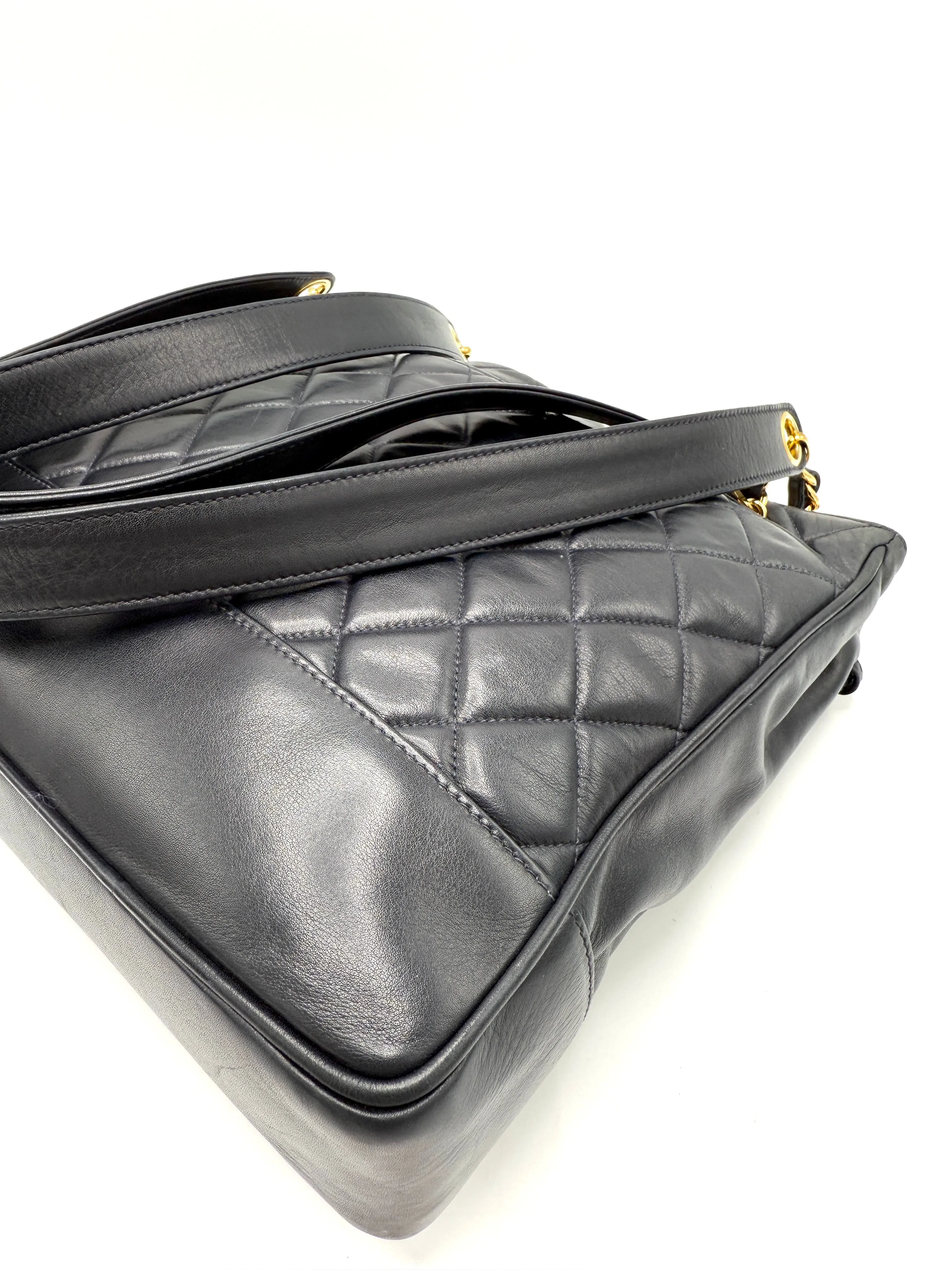 24k Midnight Blue Quilted Lambskin Golden Ball Tote