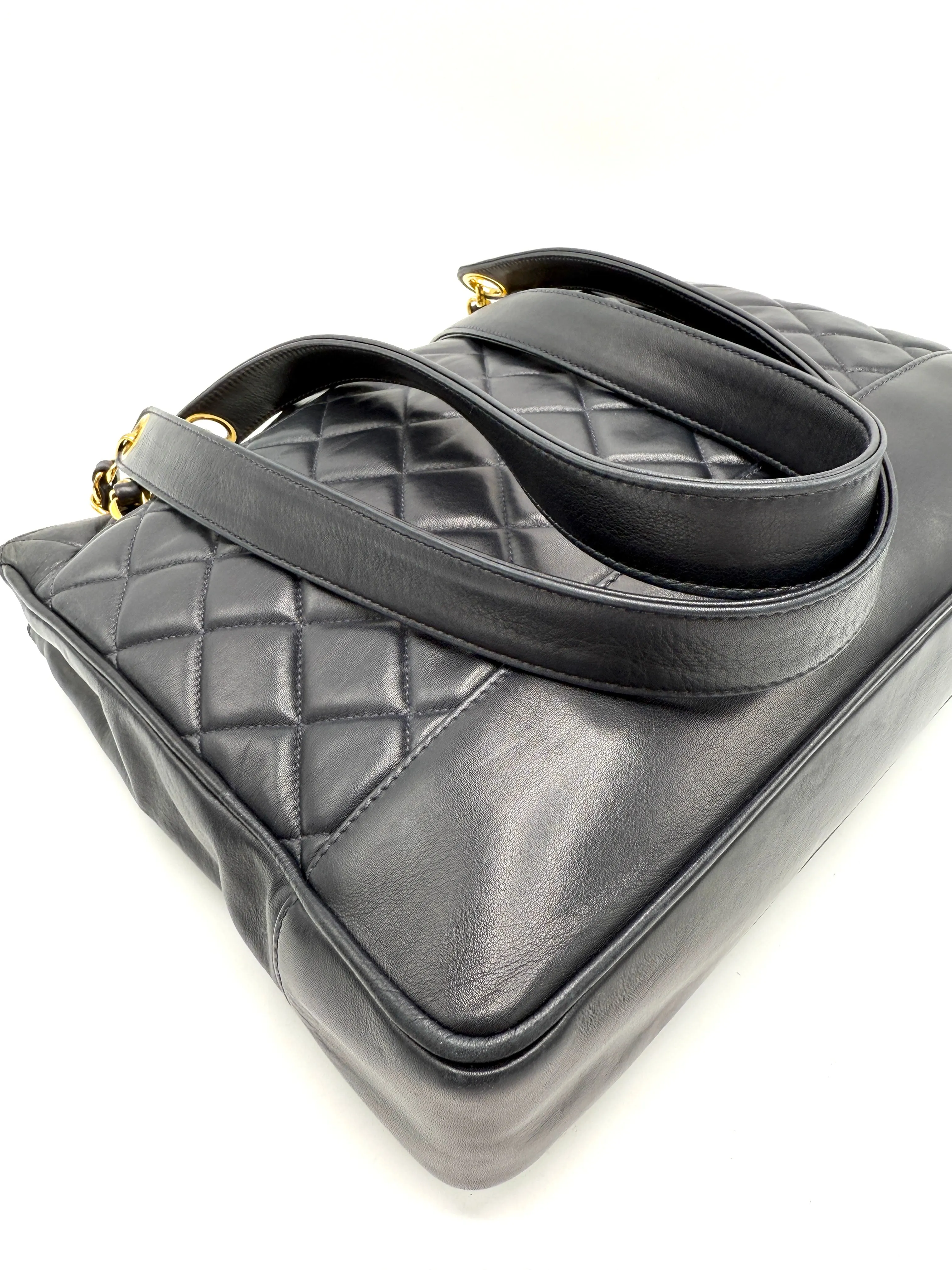 24k Midnight Blue Quilted Lambskin Golden Ball Tote