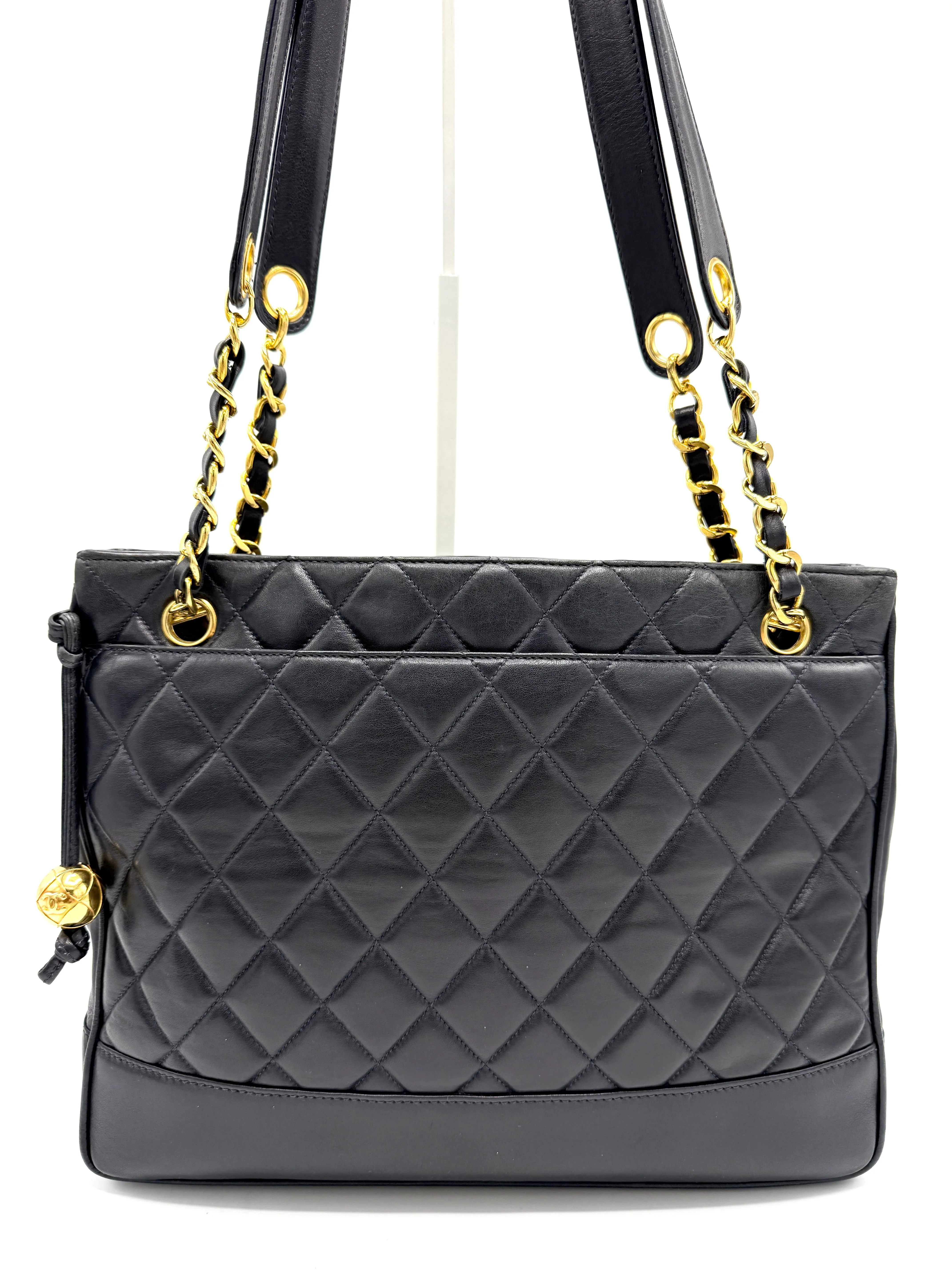24k Midnight Blue Quilted Lambskin Golden Ball Tote