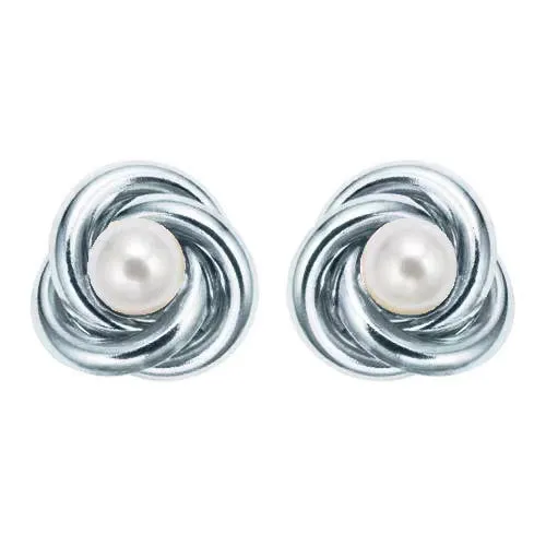 24K White Gold Plated White Freshwater Pearl Round 1/2 CT Stud Earrings