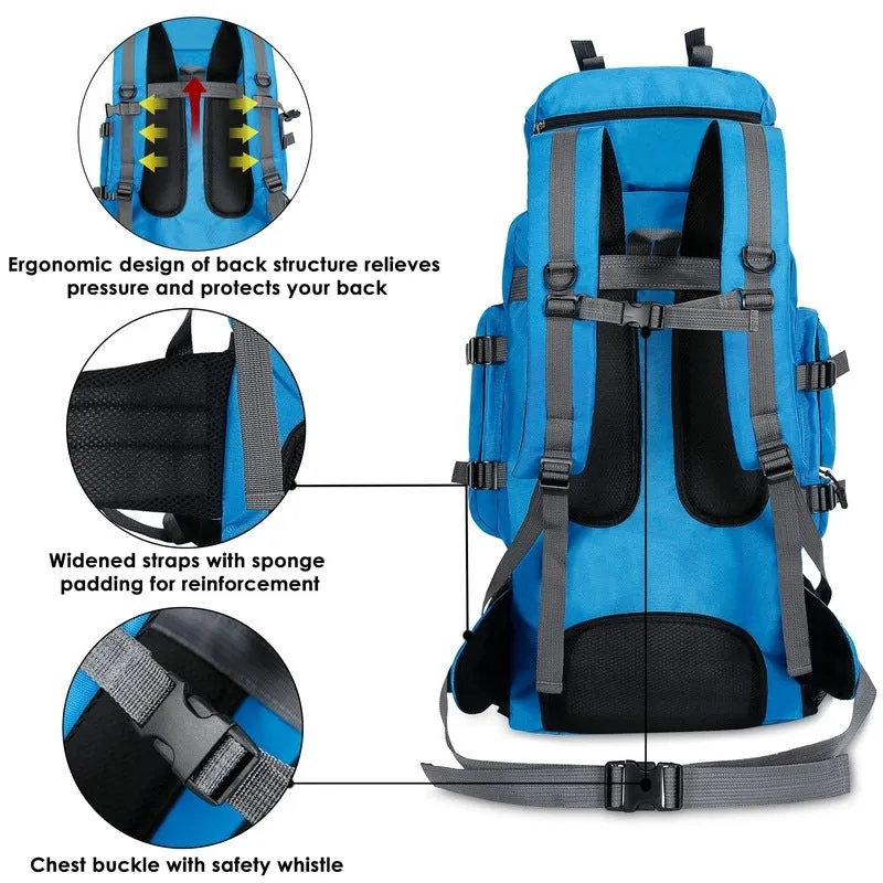 90 Litres Hiking Backpack - Spacious, Water-Resistant | For Travel & Outdoor Use | Sky Blue