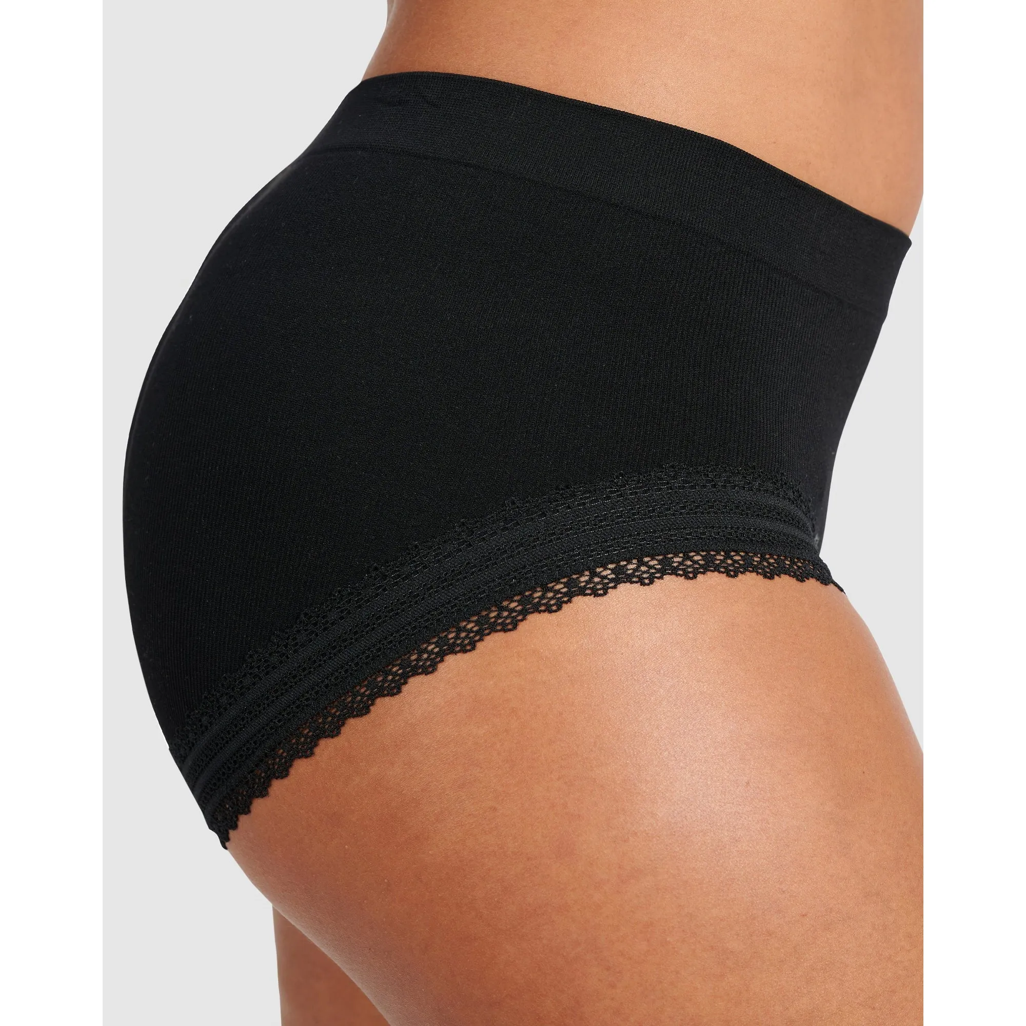 Agathe Ribbed Full Coverage Shorty Underwear-Black