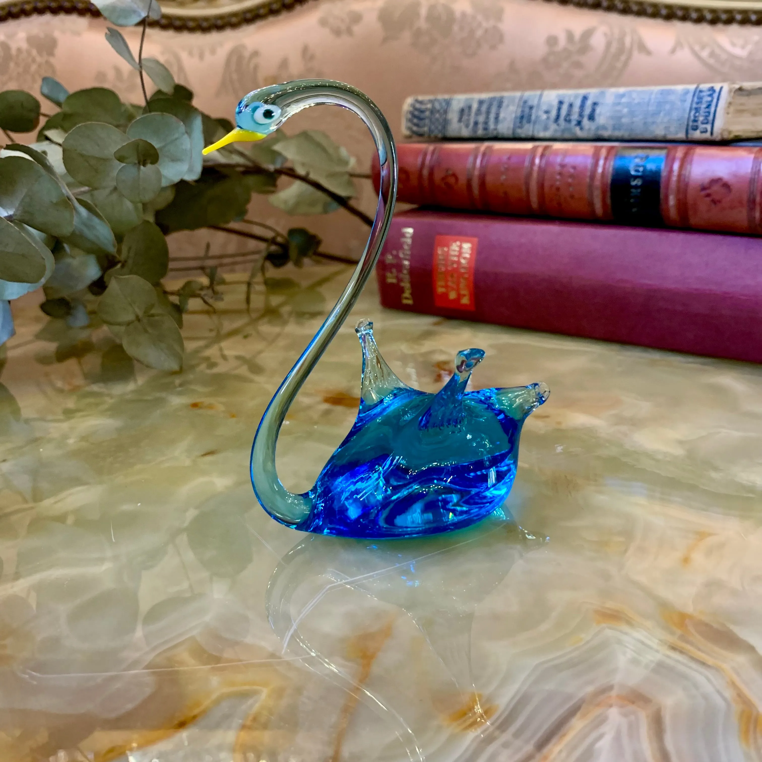 Beautiful Blue Swan Murano Figurine