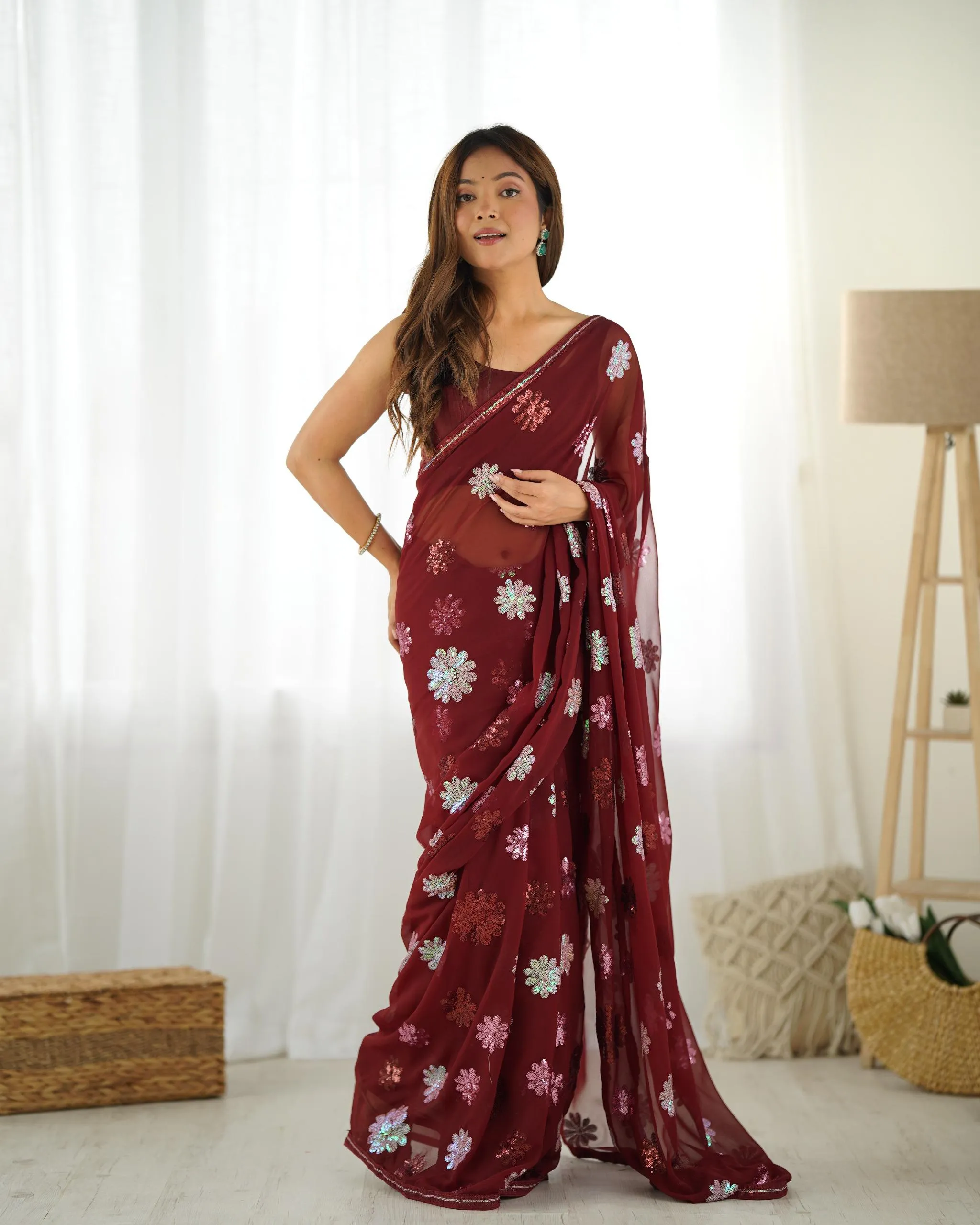 Beautiful Multi Colour Sequins Saree
