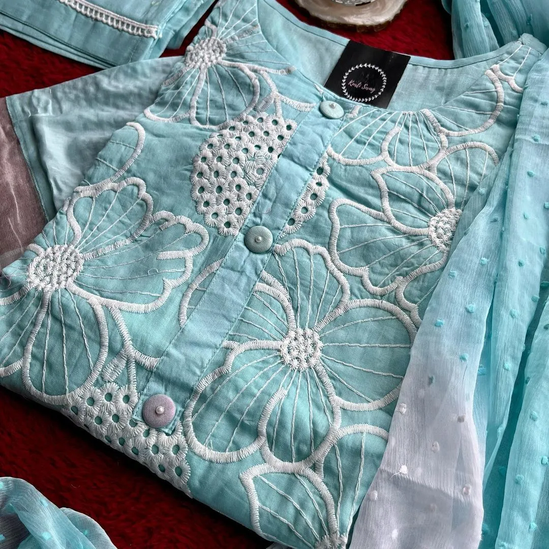Beautiful schiffli cotton kurti Set
