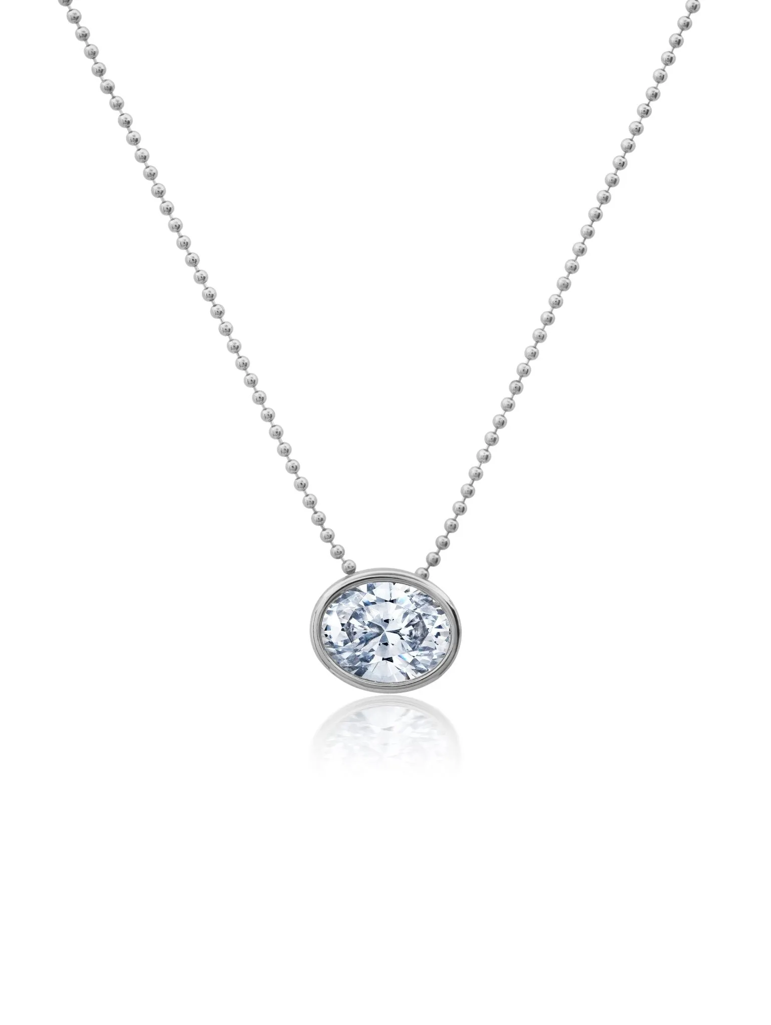Bezel Set Oval Necklace in Platinum