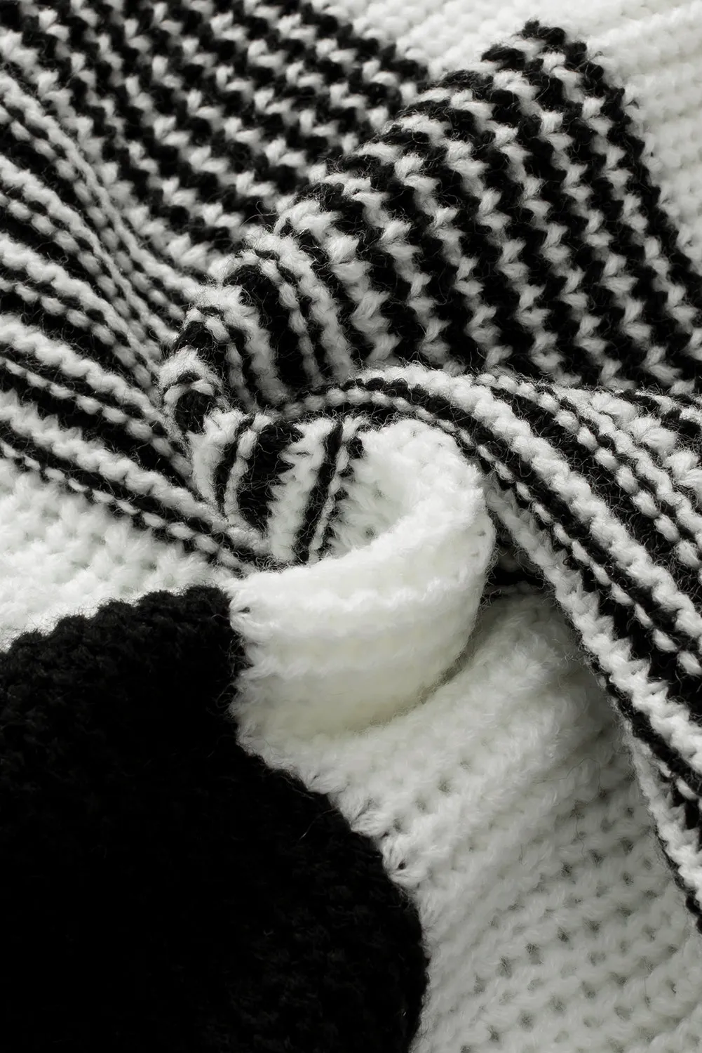 Black Curvy Girl Mixed Striped Print Ruffled Sweater Vest