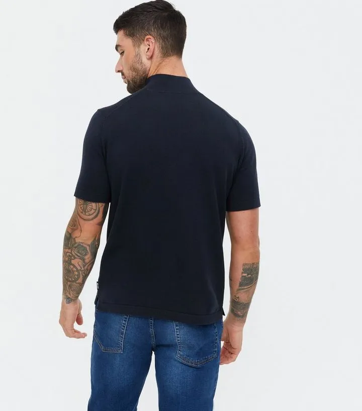 Black Knit High Neck T-Shirt