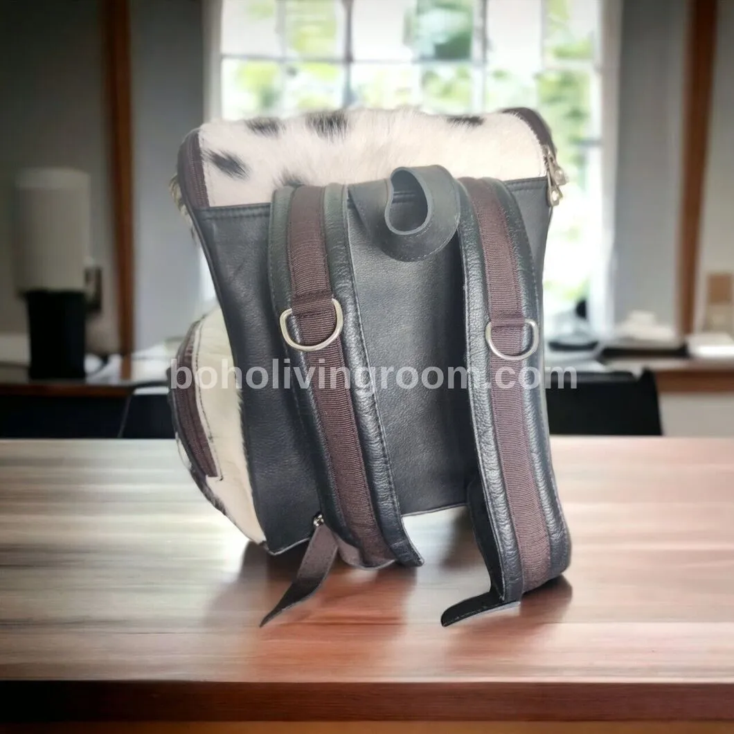Black White Cowhide Bag Backpack