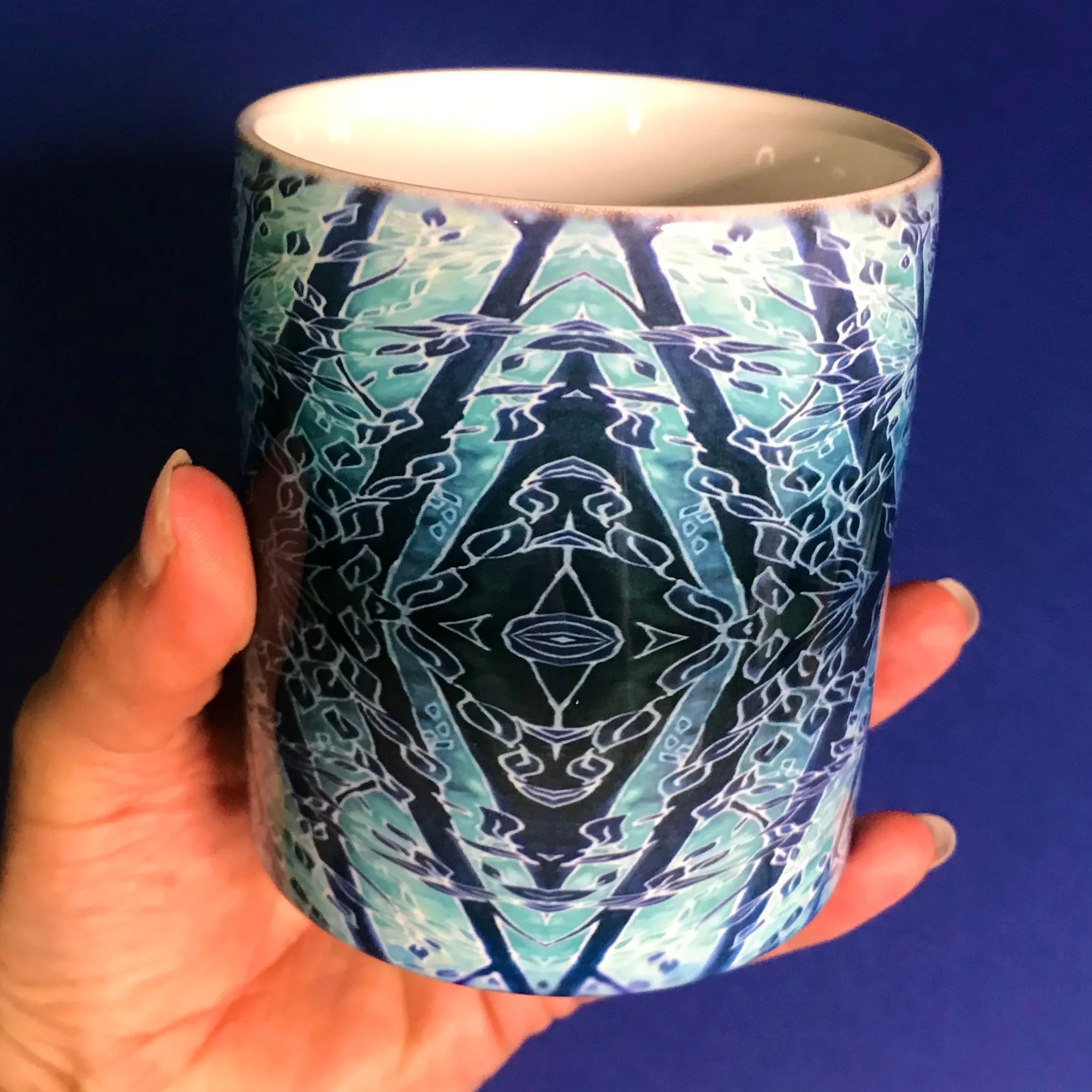 Blue Diamond Forest Mug and Coaster Box Set -  Blue Teal Turquoise Mug