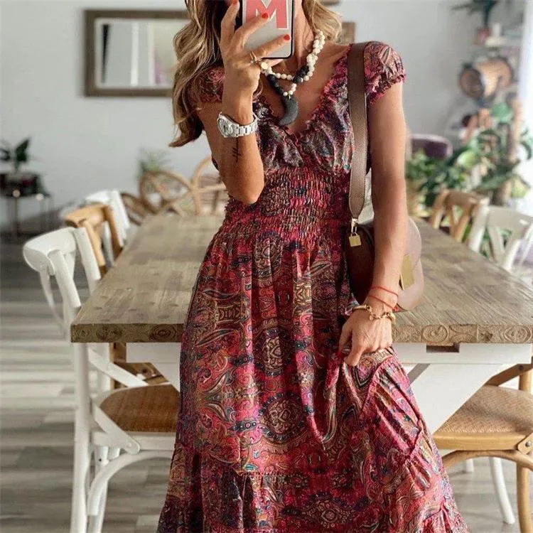 Boho Floral Print Long Maxi Dress
