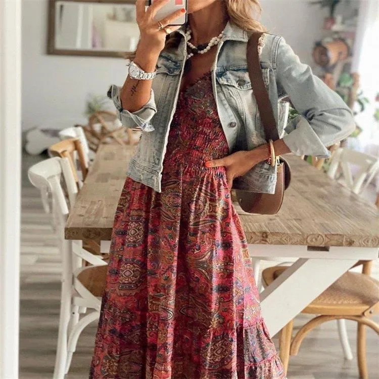 Boho Floral Print Long Maxi Dress