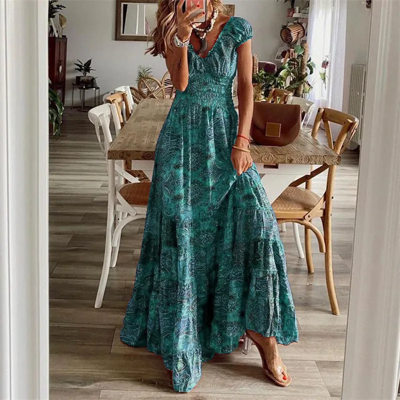 Boho Floral Print Long Maxi Dress