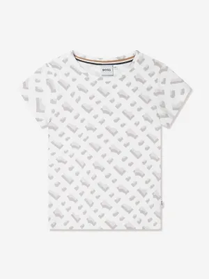 BOSS Girls Monogram Print T-Shirt in White