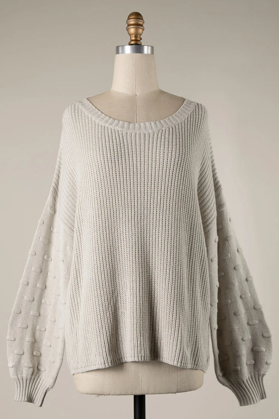 BUBBLE SLEEVE DETAIL CABLE KNIT SWEATER 1 PACK