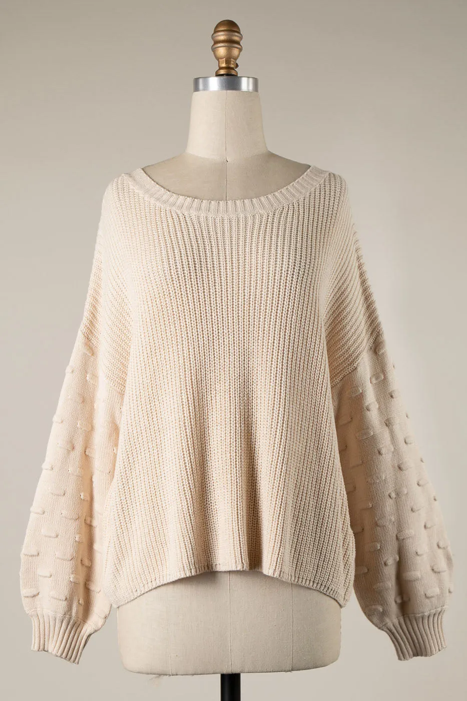 BUBBLE SLEEVE DETAIL CABLE KNIT SWEATER 1 PACK