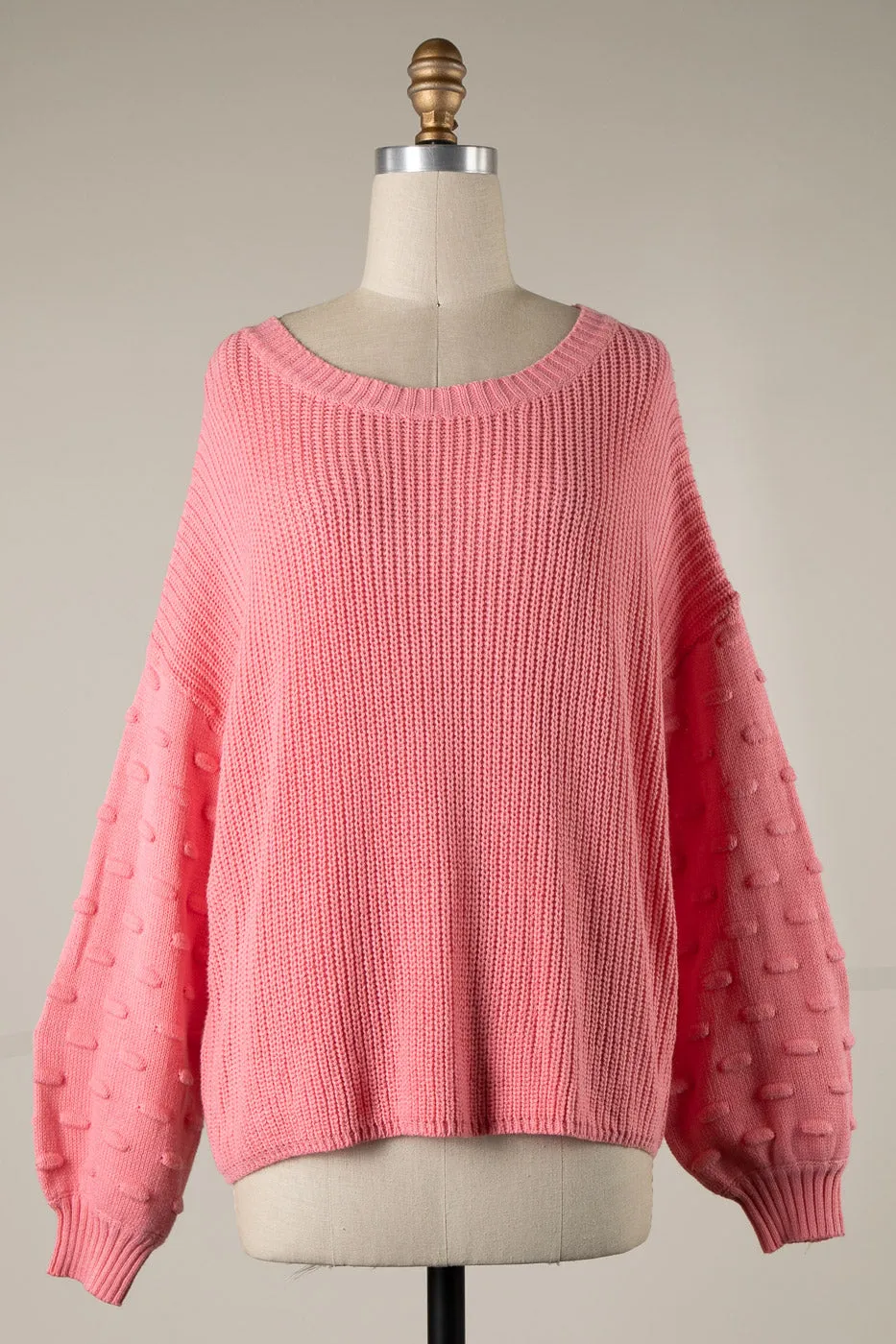 BUBBLE SLEEVE DETAIL CABLE KNIT SWEATER 1 PACK