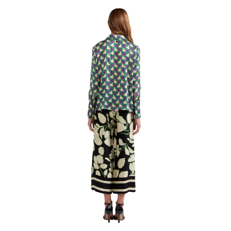 CafèNoir Camicia in satin di viscosa stampata geometrico C7JC0125 S064 verde-viola