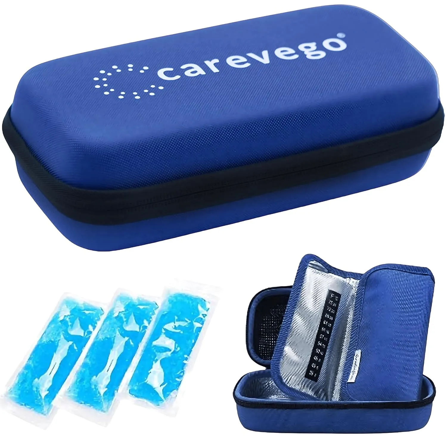 CareVego insulin pen travel safe cooler ice bag Hard eva case with 3 Cooler Ice Pack