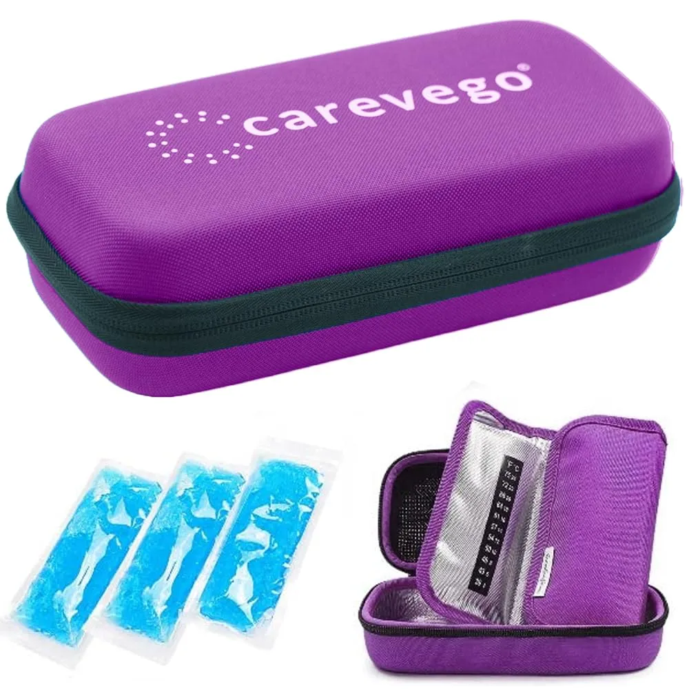 CareVego insulin pen travel safe cooler ice bag Hard eva case with 3 Cooler Ice Pack