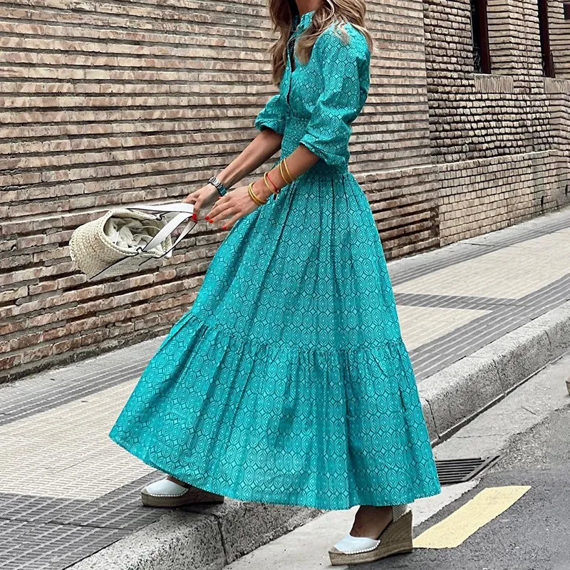 Casual Printed Crinkled High Waist Dress