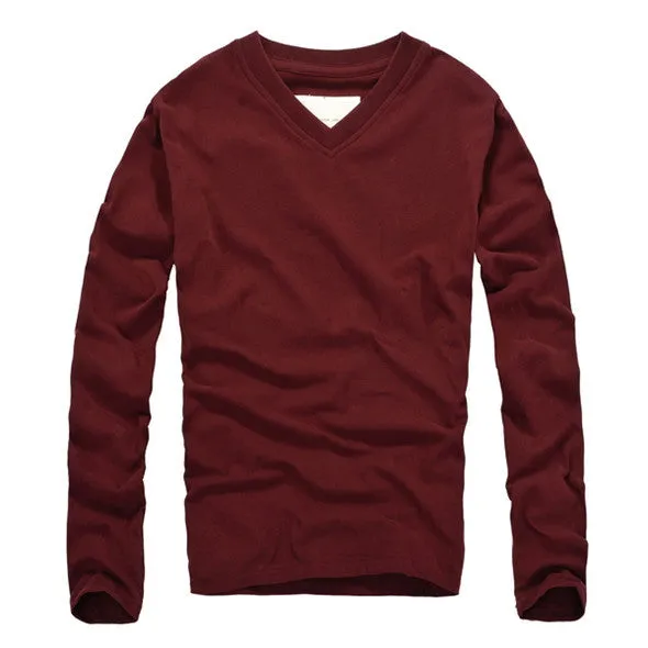 Casual V-Neck Cotton Long Sleeve Shirt